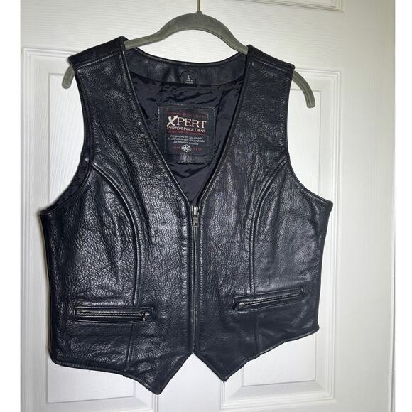 XPERT Performance Gear Genuine Leather Black Motorcycle Vest Womens Large/Medium - Picture 2 of 5